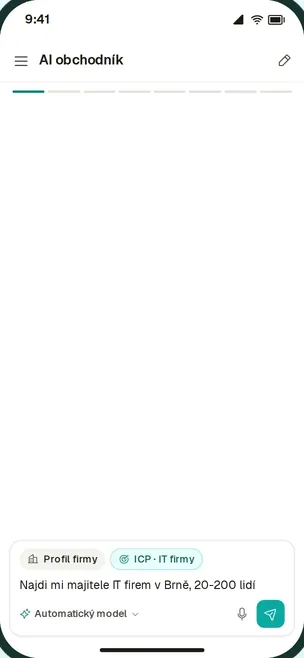 AI salesperson in the app: receives your sentence “Find me owners of IT companies in Brno, 20 to 200 people”.