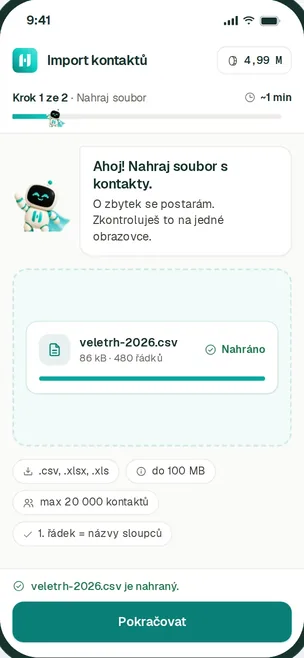 Import: uploading a CSV or Excel file.